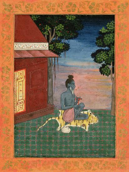 Aged ascetic seated on a tiger skin outside a building, from the Large Clive Album c.1670