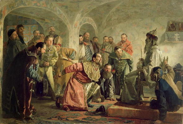 The Oprichnina at the Court of Ivan IV (1530-84) (oil on canvas) von Nikolai Vasilievich Nevrev