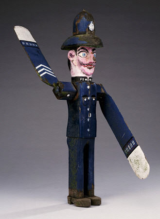 A Polychrome Wood And Metal Whirligig Modelled As A Police Sergeant, 20th Century von 