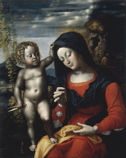 G.F.Caroto, Maria mit Kind und Naeharbeit von 