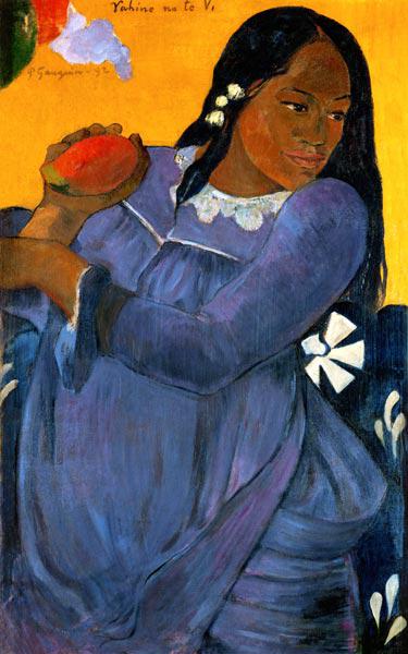 VAHINE NO TE VI (Frau in blauem Kleid mit Mangofrucht) 1892