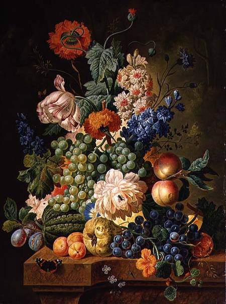 Fruit and Flowers on a Marble Table von Paul Theodor van Brussel
