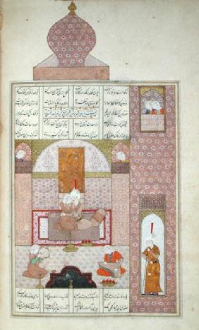 Ms D-212 fol.221b Bahram (420-28) Visits the Princess of Rum, illustration to 'The Seven Princesses' c.1550