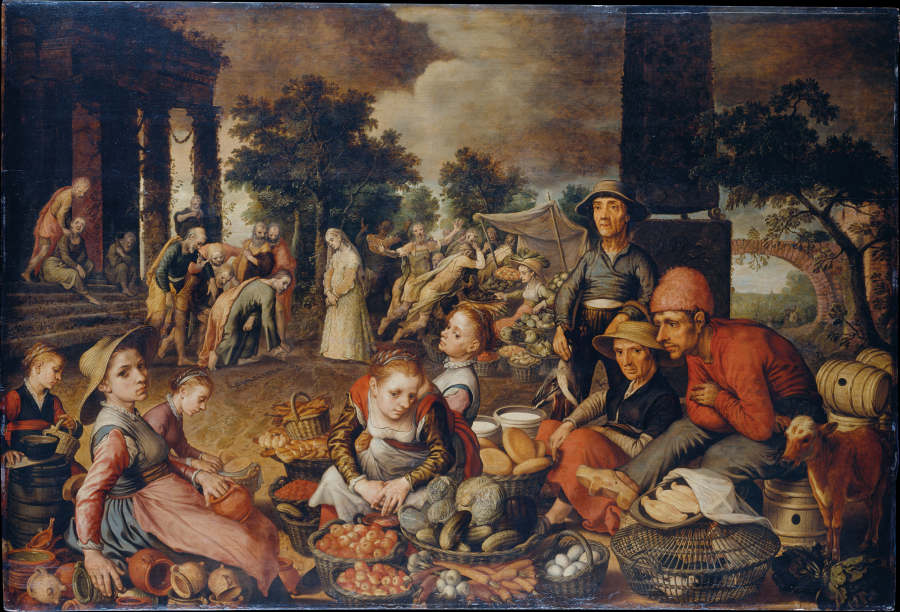 Marktstück mit Christus und der Ehebrecherin von Pieter Aertsen