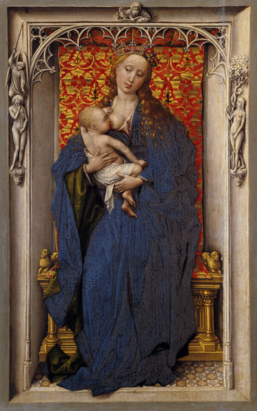 Maria mit dem Kind an der Brust. Tafel eines Diptychons. von Rogier van der Weyden
