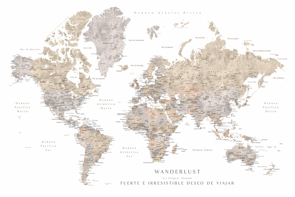 Fernweh-Weltkarte auf Spanisch von Rosana Laiz Blursbyai