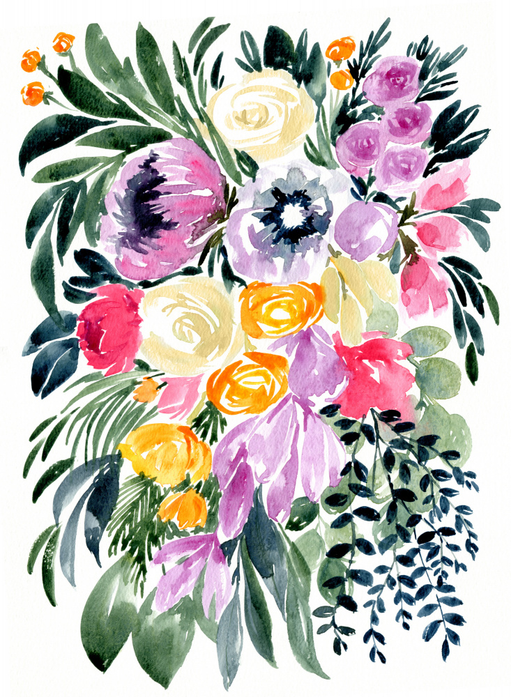Urja lockerer floraler Aquarellstrauß von Rosana Laiz Blursbyai