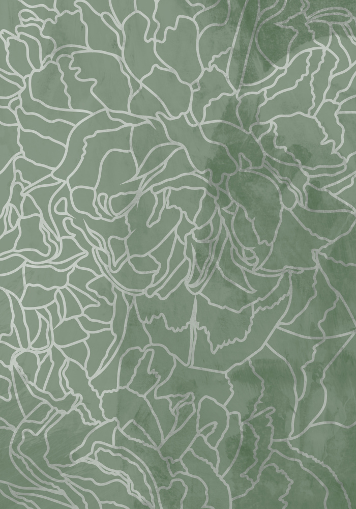 Abstrakte salbeigrüne Linie,die Blumen zeichnet von Sarah Manovski
