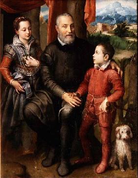 Portrait of the artist's family, Minerva (sister) Amilcare (father) and Asdrubale (brother) 1559