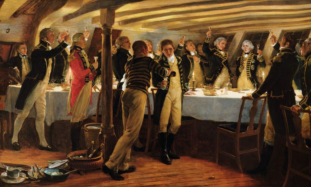 Before Copenhagen: The Ward Room of HMS Elephant, 1st April 1801 von Thomas Davidson