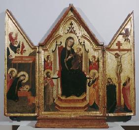 Thronende Maria zwischen Engeln und den Heiligen Johannes dem Taeufer und Petrus 1325