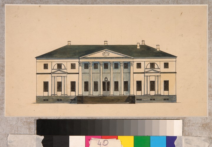 Die Fassade des Herrenhauses im Golizyns Anwesen Petrowo-Dalneje von Unbekannter Künstler