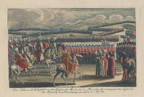 Sultan Selim III. begleitet von den Grossen des Reichs, bei der Heerschau des neuorganisierten Fussv 1806
