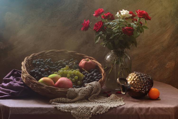 Still life with Fruit and Roses von UstinaGreen