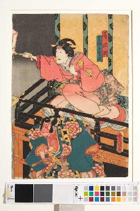 Die Amme Masaoka und der treue Otokonosuke jagen den in eine Ratte verwandelten Nikki Danjo (Fünfter 1849