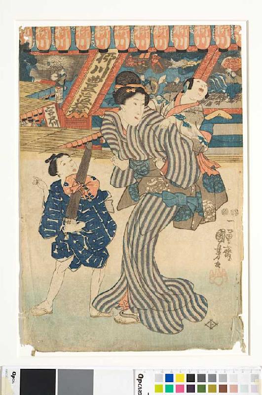 Eine Amme mit Kindern bei den Verkaufsläden im Kinryu-Tempel von Utagawa Kuniyoshi