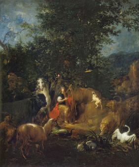 Orpheus spielt vor den Tieren 1720