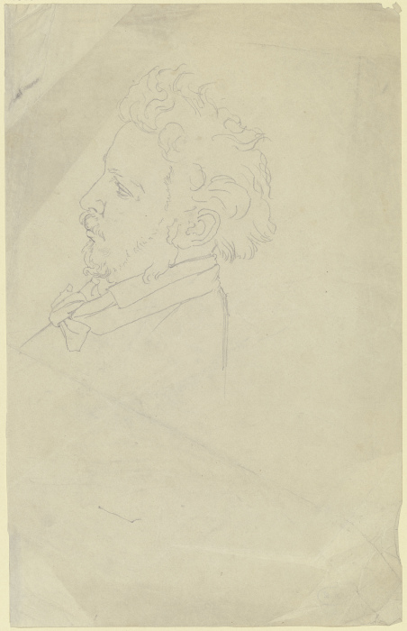 Kopf eines Mannes mit Spitzbart, im Profil nach links, etwas zurückgelegt von Victor Müller