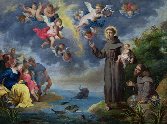 St. Anthony of Padua Preaching to the Fish (oil on copper) von Victor Wolfvoet