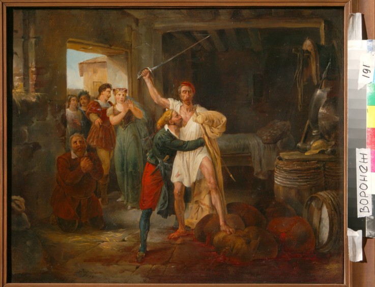 Don Quijotes Kampf mit den Rotweinschläuchen von Victor Vincent Adam