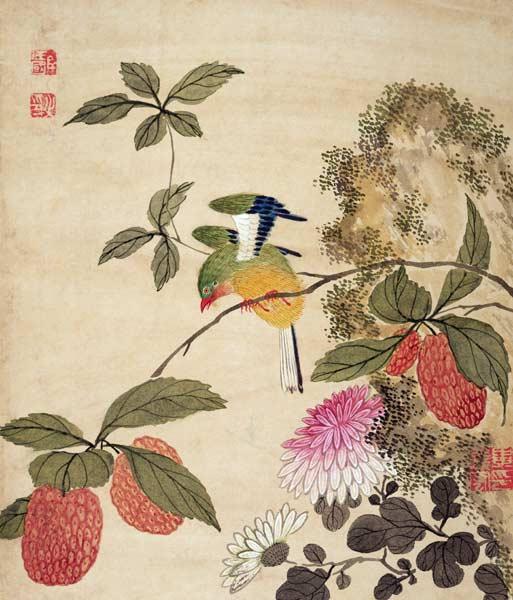 One of a series of paintings of birds and fruit late 19th