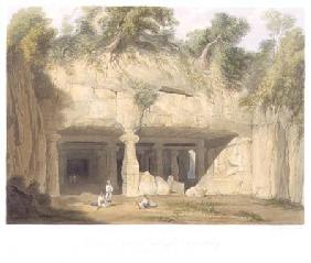 Exterior of the Great Cave Temple of Elephanta, near Bombay, in 1803, from Volume II of 'Scenery, Co 1830