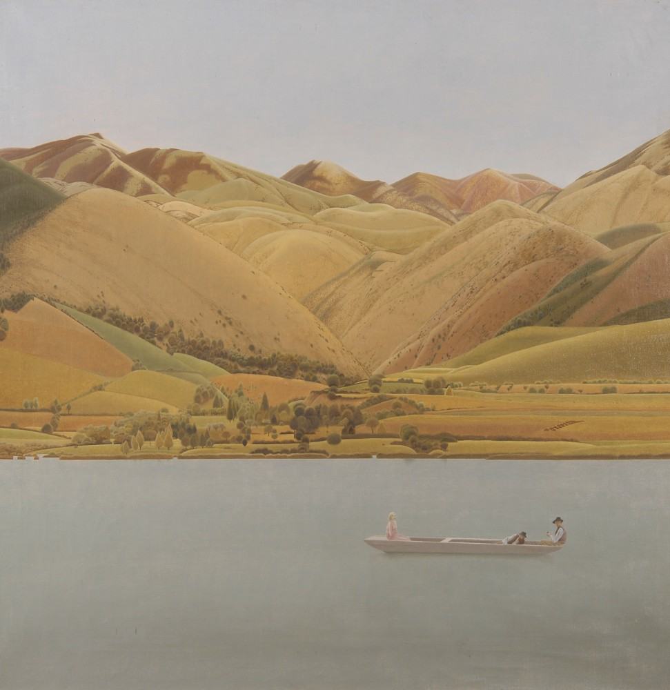 Edge of Abruzzi: Boot mit drei Personen an einem See von Winifred Knights