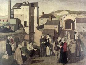 Eine Szene in einer Dorfstraße mit, Mill-Hands Conversing 1919